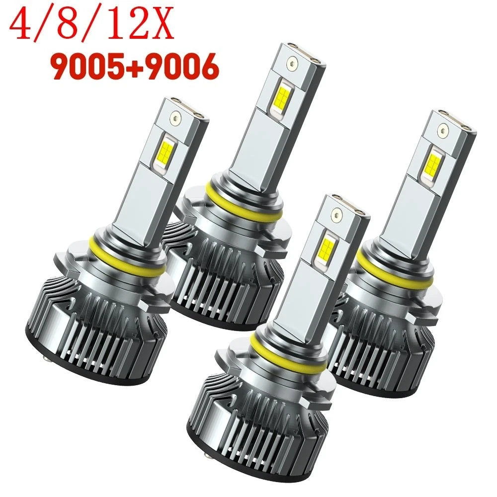 Set of 4 9006 9005 LED Headlight Combo Bulbs 6500K High Low Beam