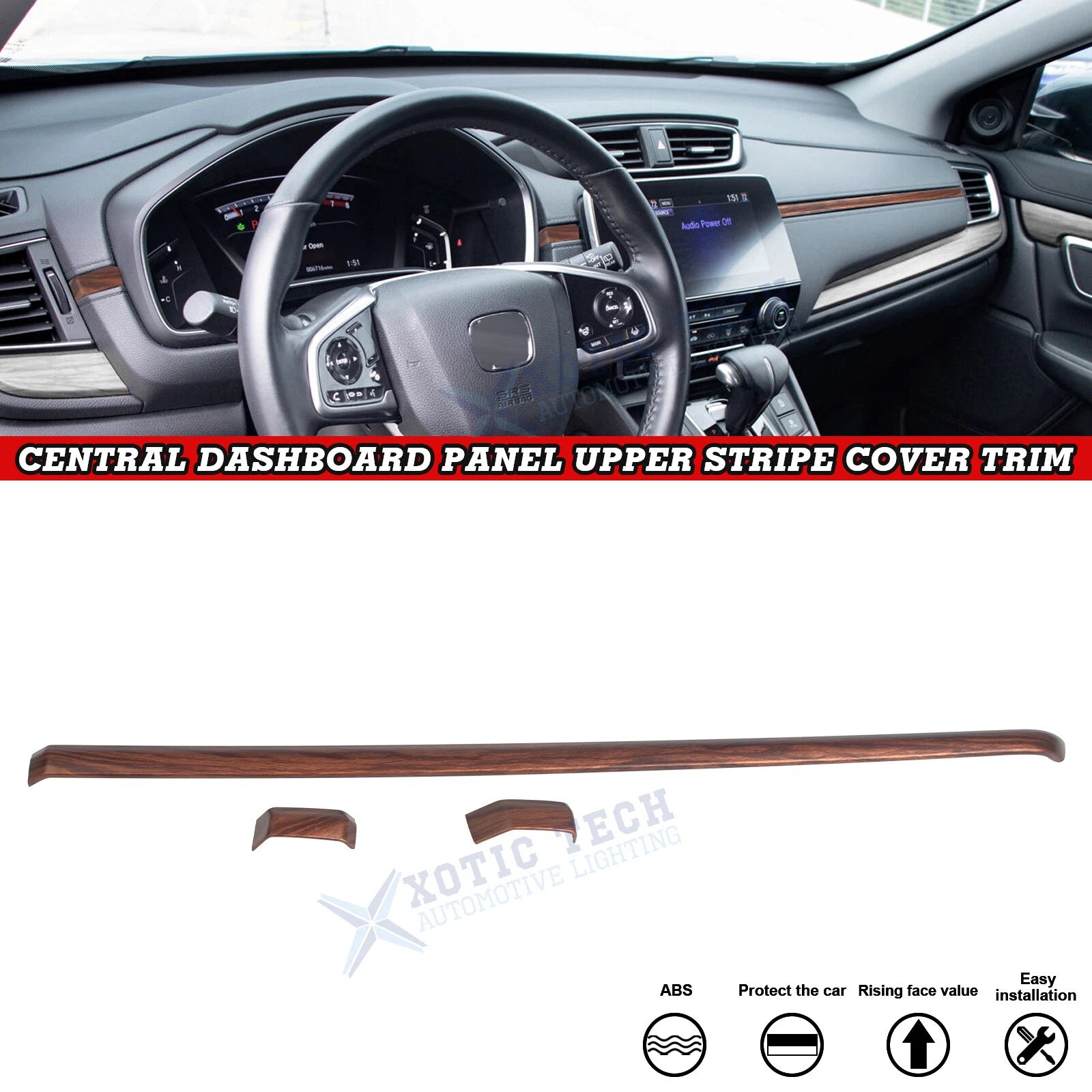 Peach Wood Grain Dashboard Panel Upper Stripe Cover for Honda CR-V (2017–2022)