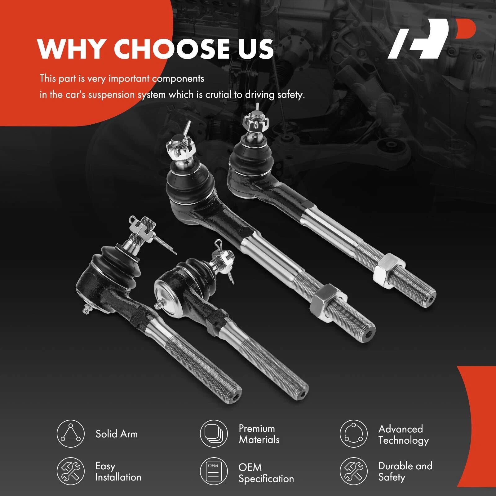Set of 4 Front Inner & Outer Tie Rods for Ford F-150 F-250 Expedition (1997–2021)