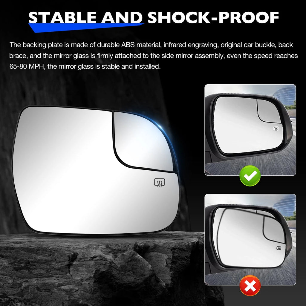 Right Passenger Side Convex Mirror Glass w/ Power Heated for Toyota Sienna (2014–2020)