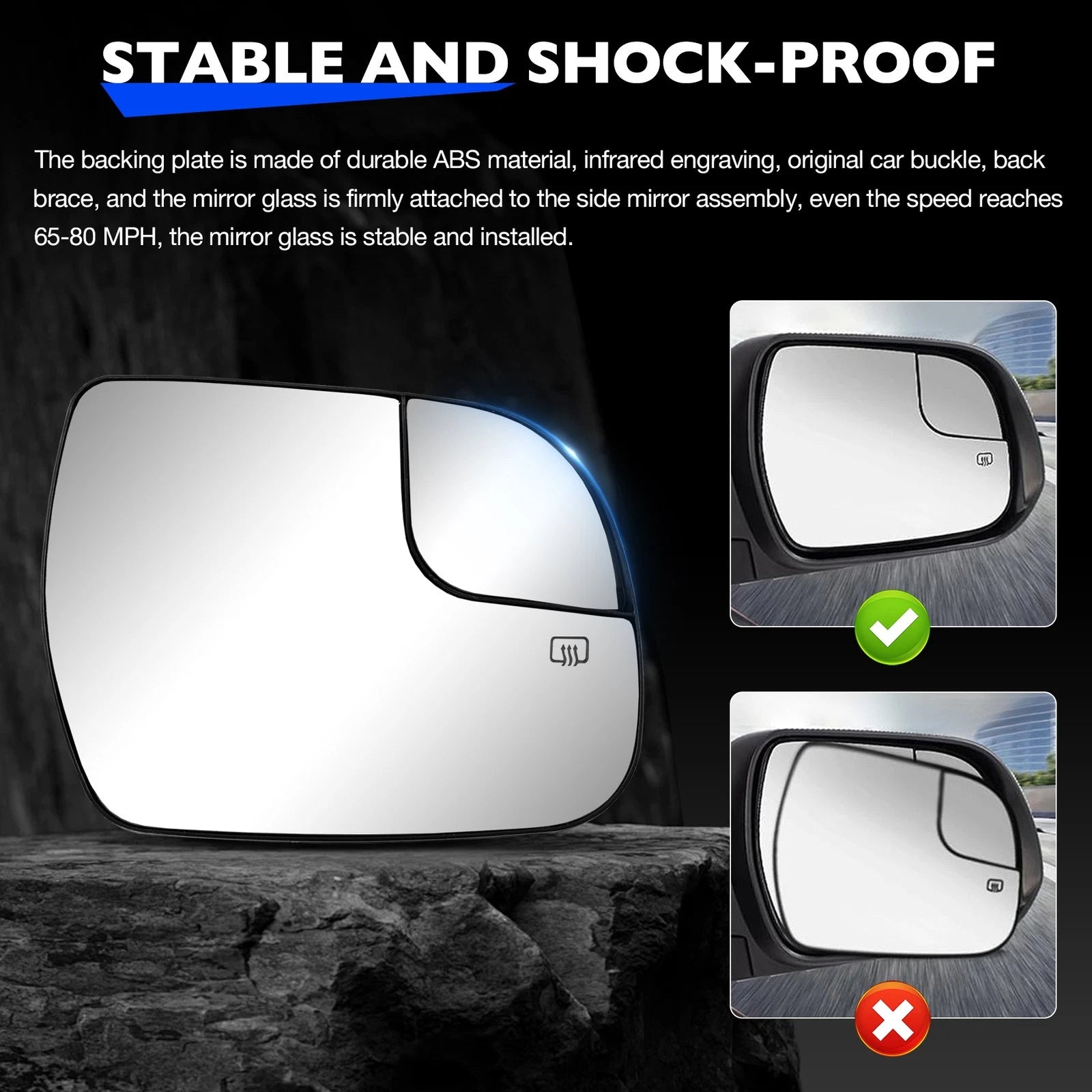 Right Passenger Side Convex Mirror Glass w/ Power Heated for Toyota Sienna (2014–2020)