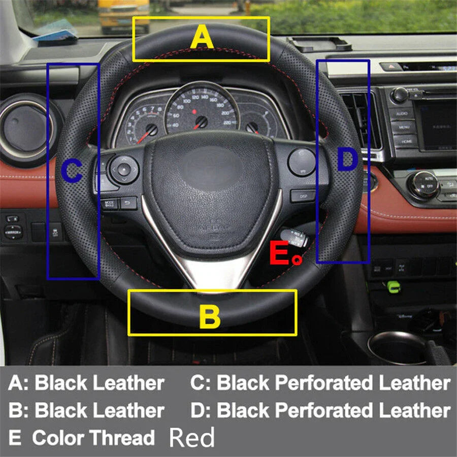 Black Leather Steering Wheel Cover Red Line for Toyota Corolla (2014-2018)
