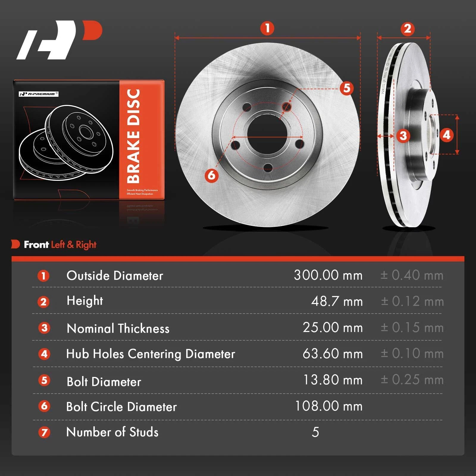 Front Side Disc Brake Rotors for Ford Escape (2013–2019) C-Max, Volvo C30