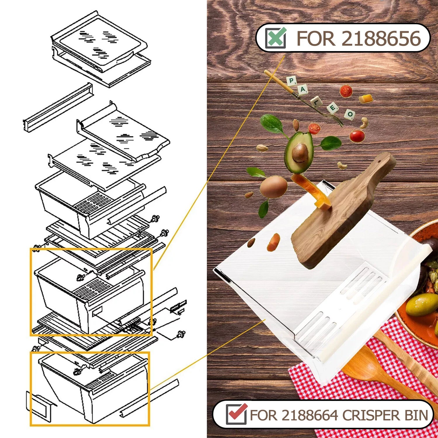 Crisper Pan Bottom Drawer for Whirlpool Refrigerator (WP2188664, 2188664)