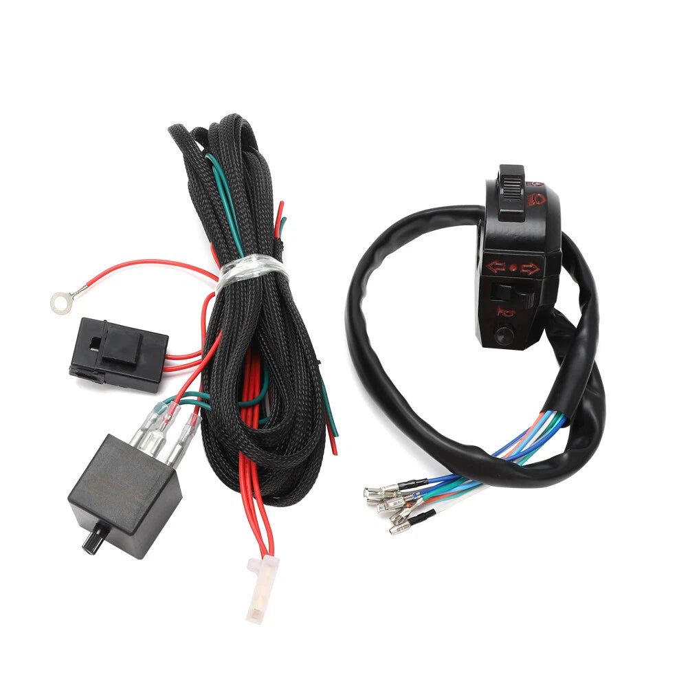 Set of 4 Universal Motorcycle Indicators Wiring Loom Harness Relay Flasher Kit