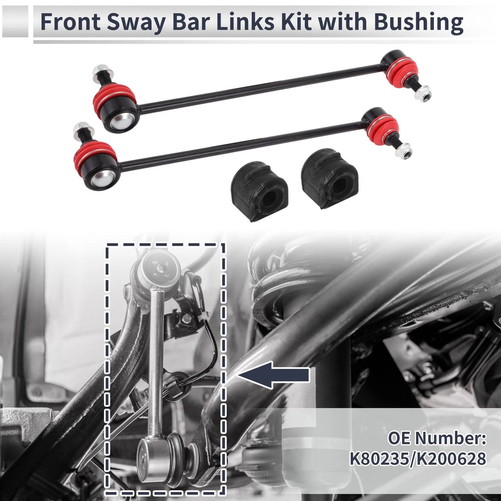 Set of 2 Front Stabilizer Bar Links with Bushings for Mazda 3 (2004–2009) No.K80235