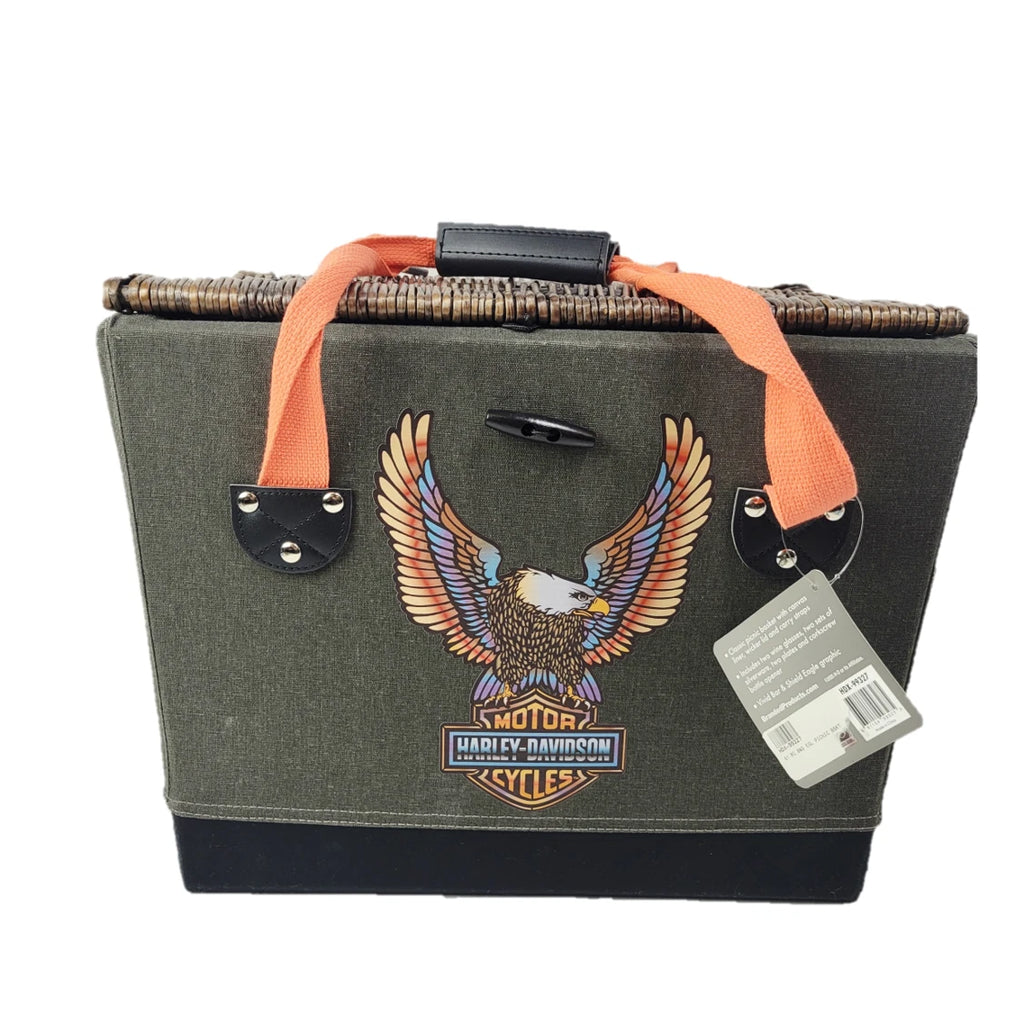 Picnic Basket with Wicker Lid & Handles for Harley-Davidson (Vivid Bar & Shield)