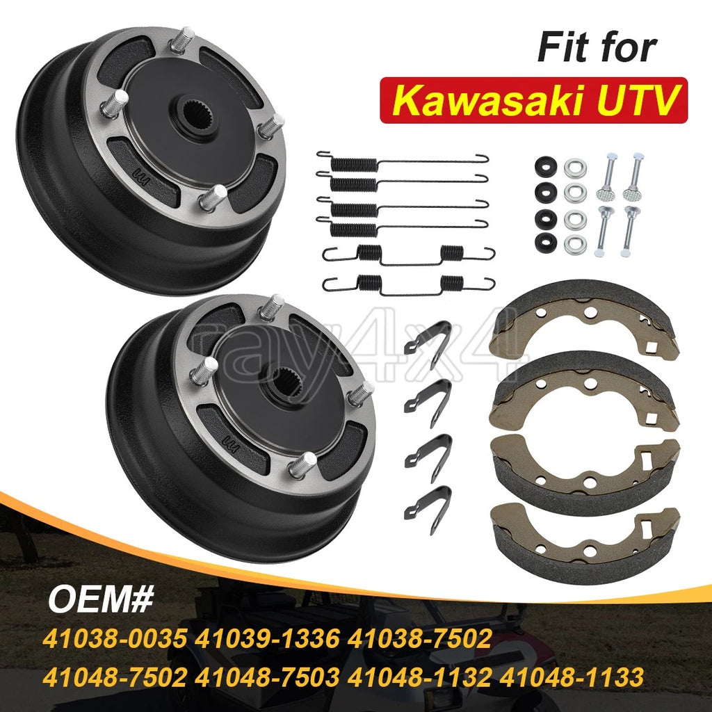 2 Rear Wheel Brake Hubs w/ Shoe Spring Kit for Kawasaki Mule 4000 4010 (2009–2023)