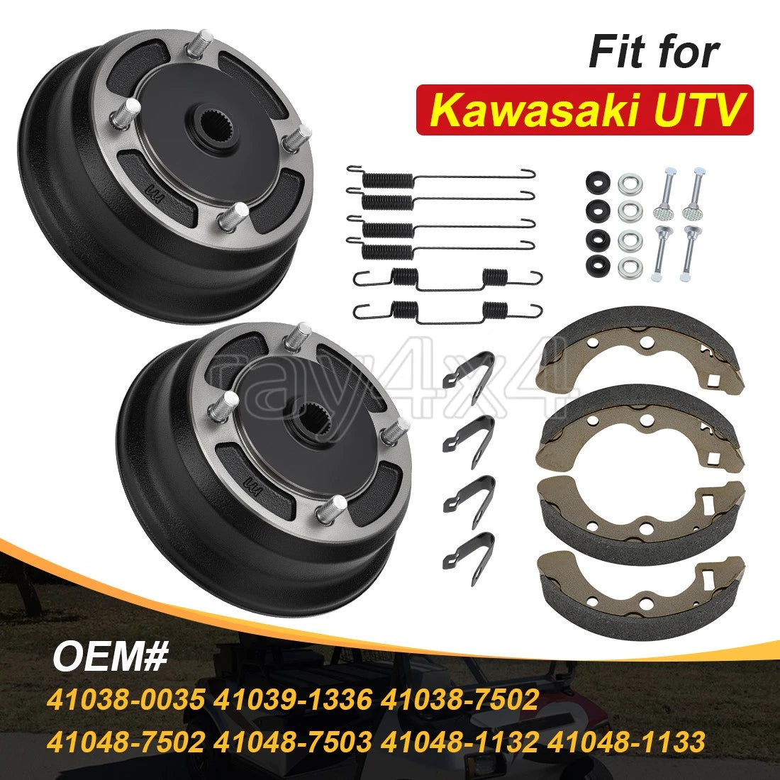 2 Rear Wheel Brake Hubs w/ Shoe Spring Kit for Kawasaki Mule 4000 4010 (2009–2023)