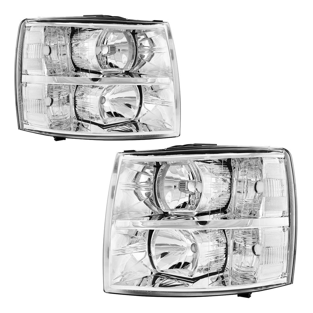 Headlight Assembly for Chevrolet Silverado 2007–2014 (Halogen Chrome)