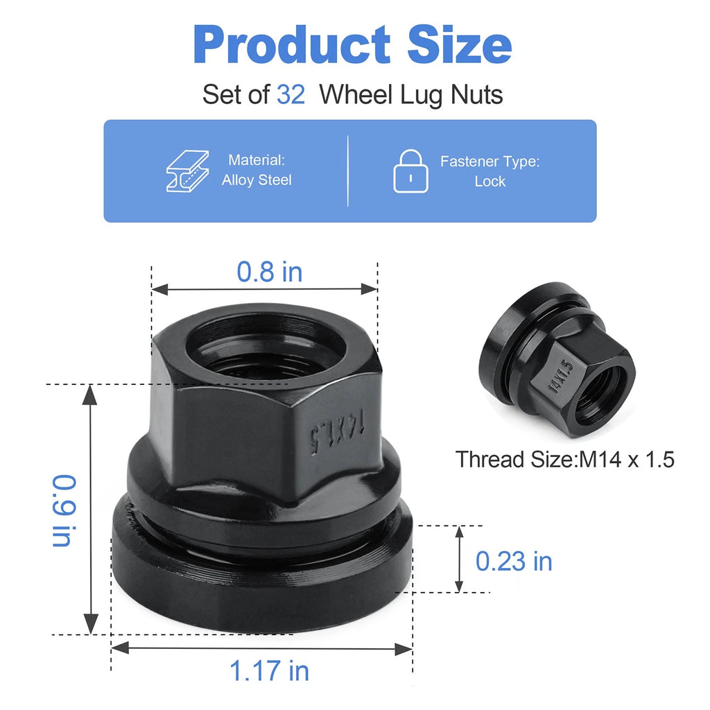 Set of 32 Replacement Lug Nuts for Ford F250 F350 (2003–2023) 14x1.5