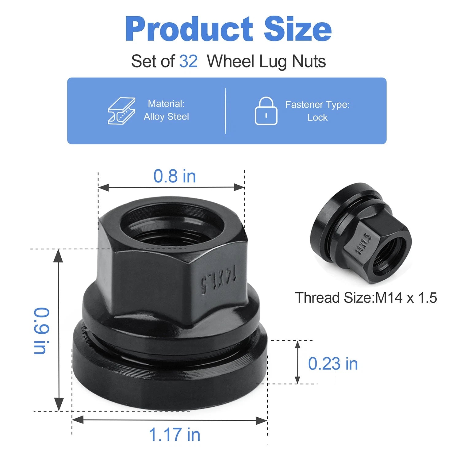 Set of 32 Replacement Lug Nuts for Ford F250 F350 (2003–2023) 14x1.5