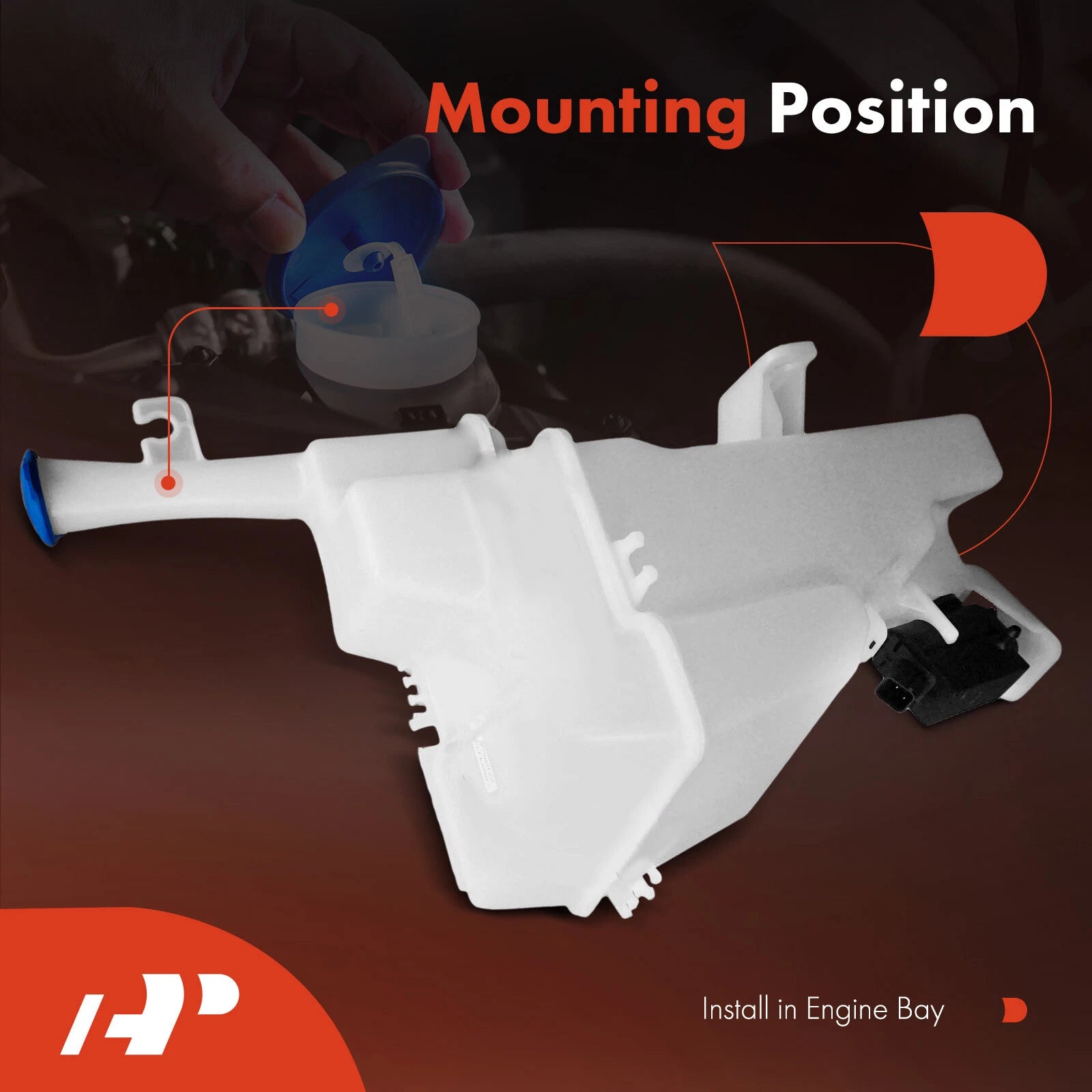 Windshield Washer Reservoir with Cap, Pump & Sensor for Kia Rio (2016-2017)