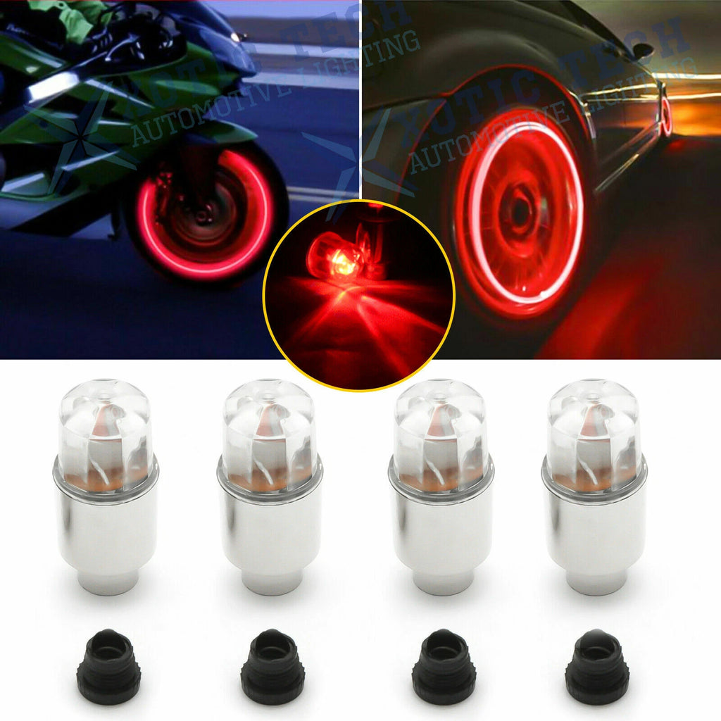 Red LED Wheel Tire Valve Stem Cap Lights for Car Motorcycle Bike (—)