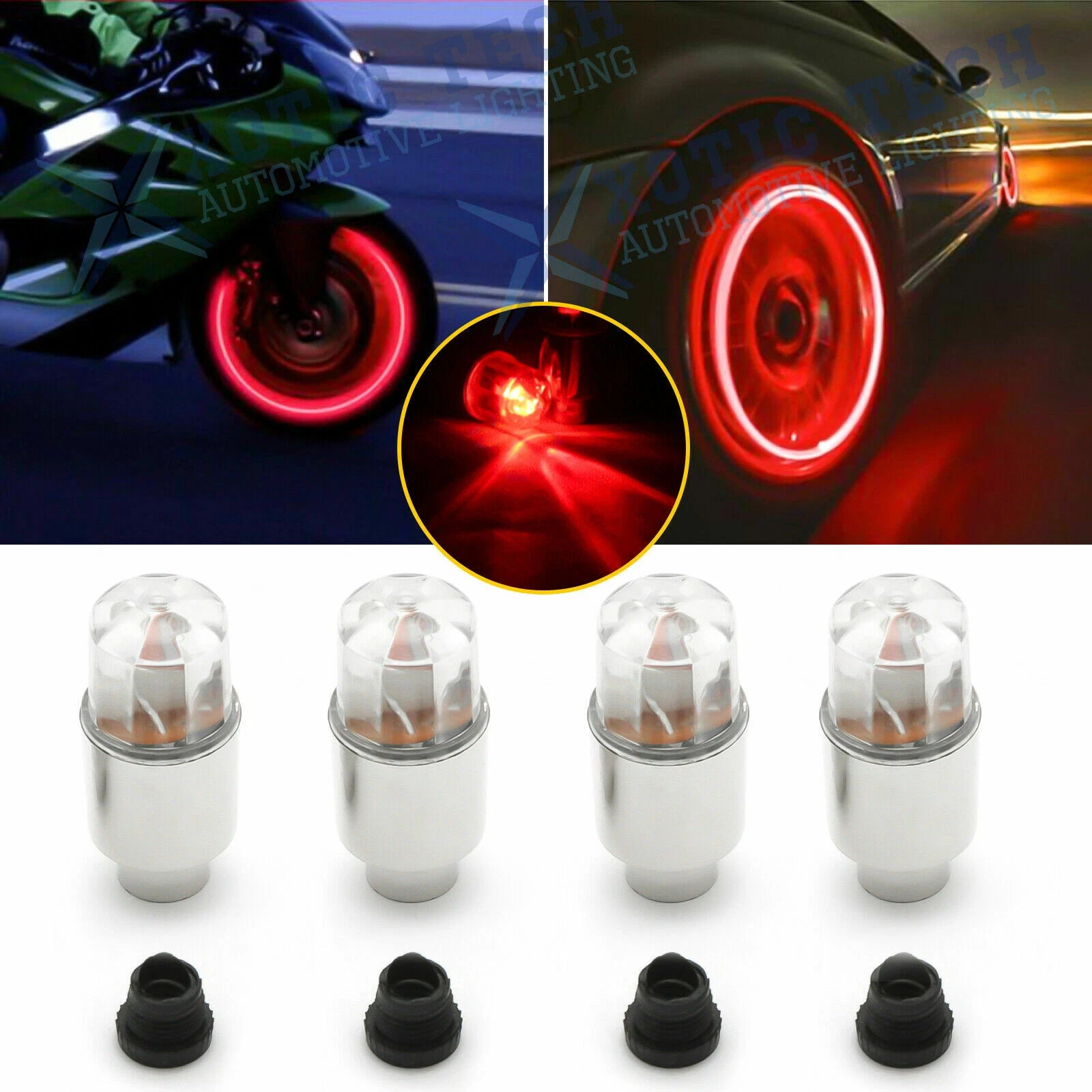 Red LED Wheel Tire Valve Stem Cap Lights for Car Motorcycle Bike (—)
