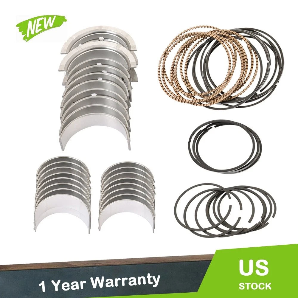 Main & Rod Bearings Kit w/ Piston Rings for Chevrolet LS Gen III IV V8 (4.8L, 5.3L)