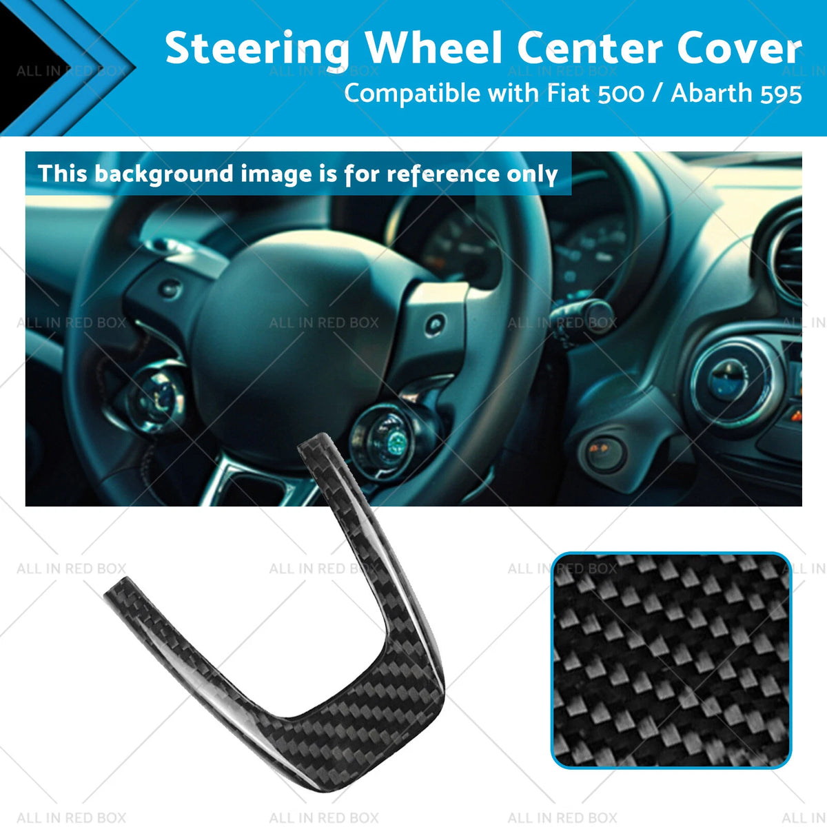 Black Carbon Fiber Steering Wheel Cover for Fiat 500 Abarth 595 (2009–2019)