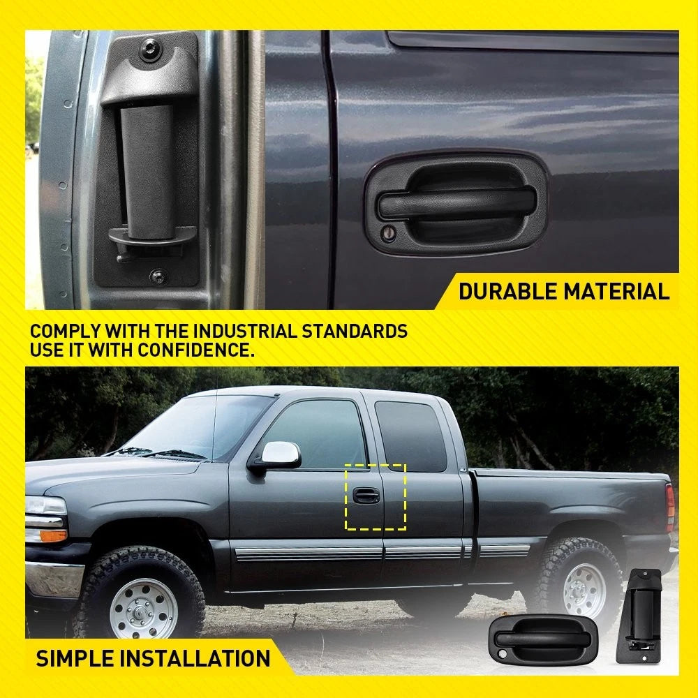 Set of 4 Black Textured Exterior Door Handles for Chevrolet GMC Sierra (EXV)