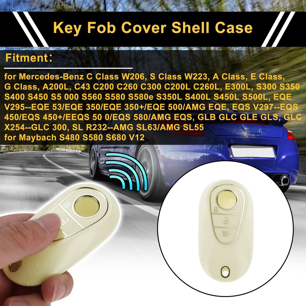 White Silver Edge Car Key Case for Mercedes-Benz C Class (2022–2023)
