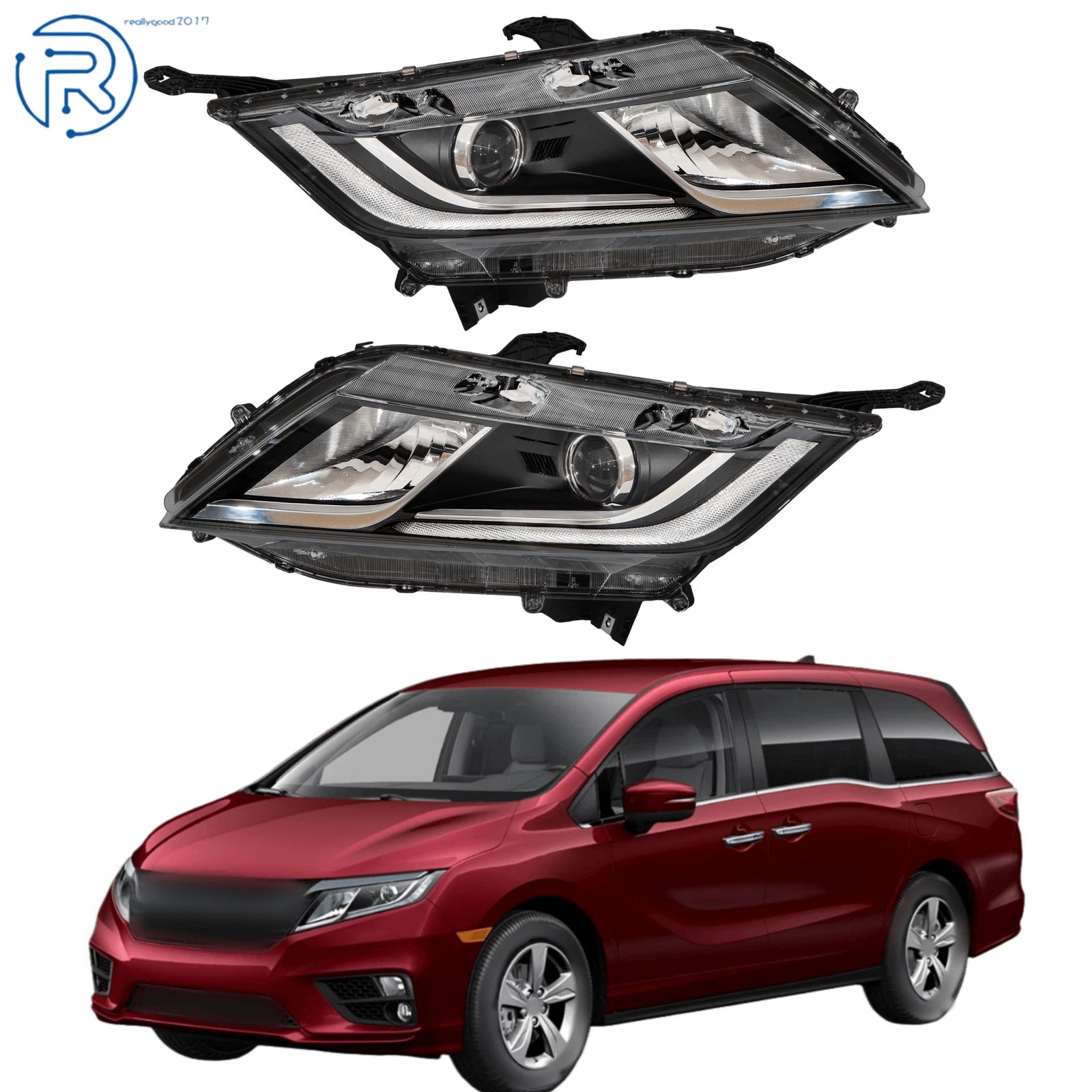 Pair of Projector Headlights for Honda Odyssey (2018–2020) Halogen