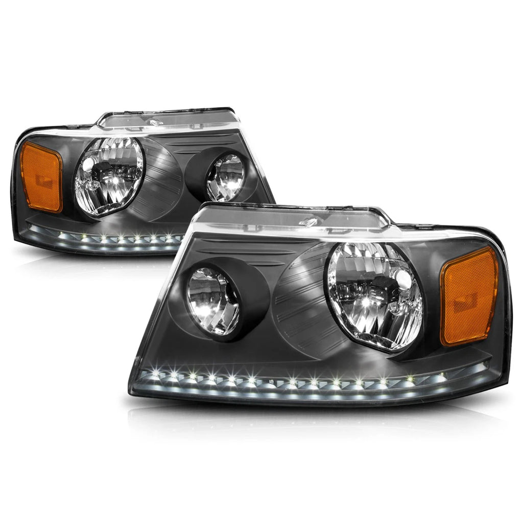 LED DRL Strip Headlight for Ford F150 (2004–2008) Black Housing Amber Corner