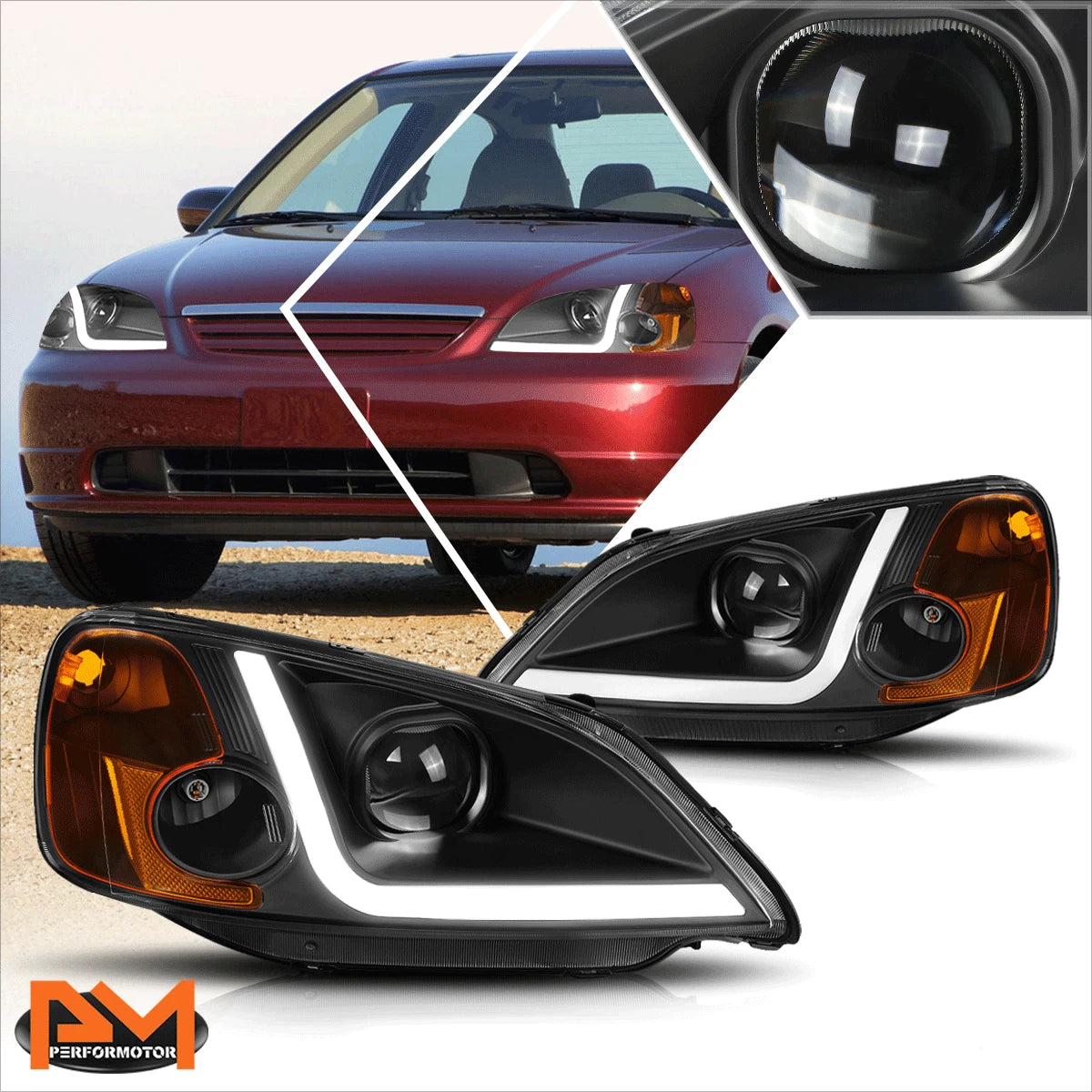 LED Projector Headlight for Honda Civic Coupe/Sedan (2001–2003)