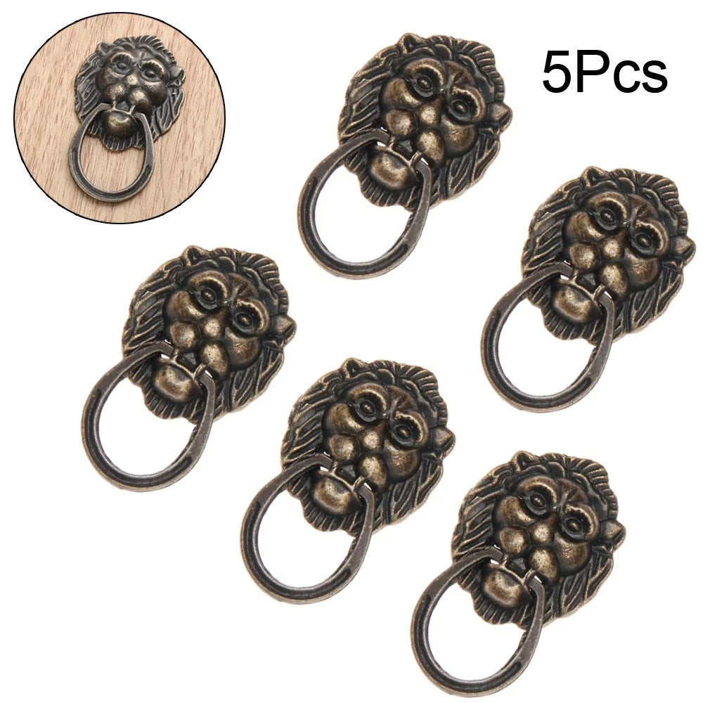 Set of 5 Antique Bronze Lion Head Door Pull Handles 28x48mm