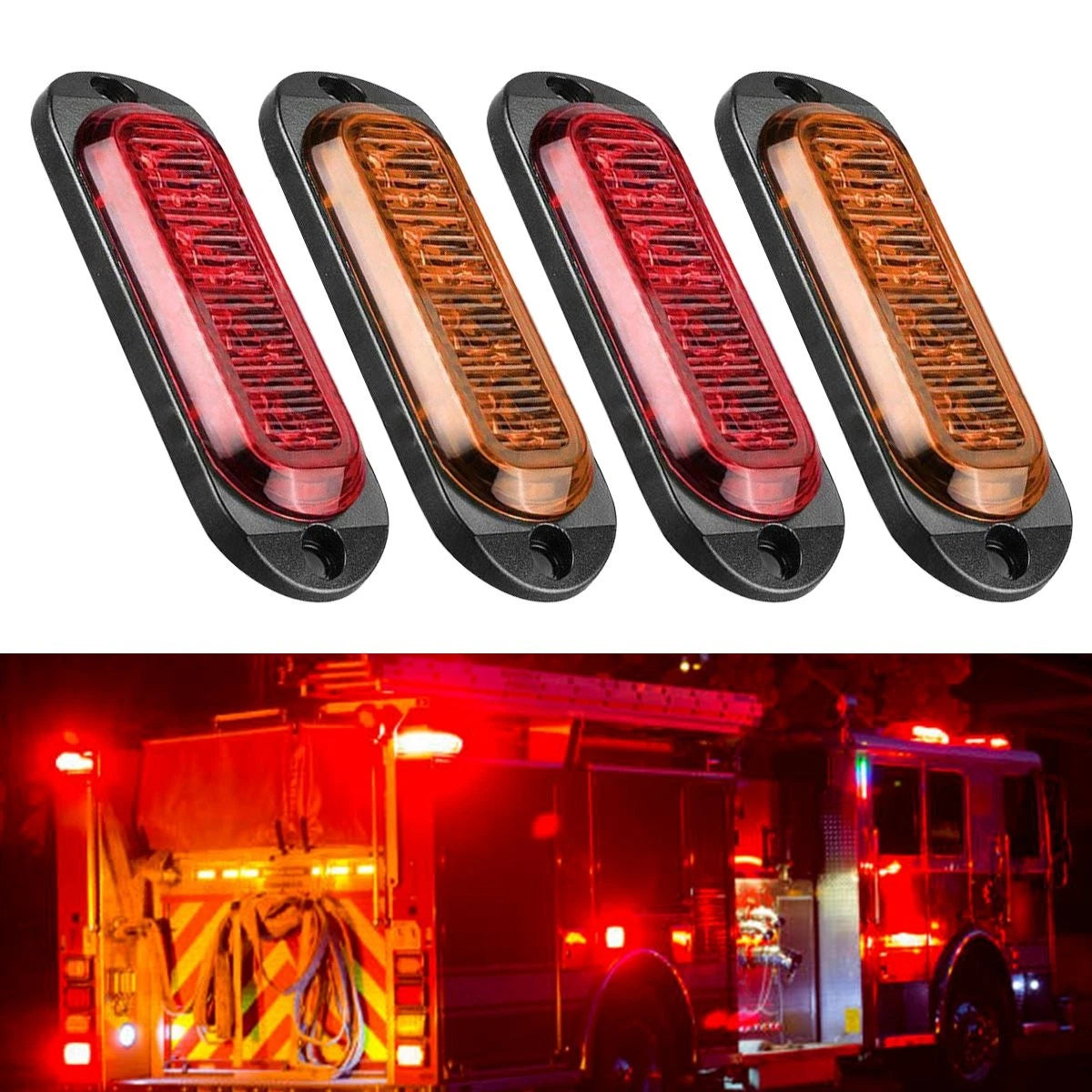 4X Amber Red 4-LED Side Marker Lights for Truck Trailer (EXV)