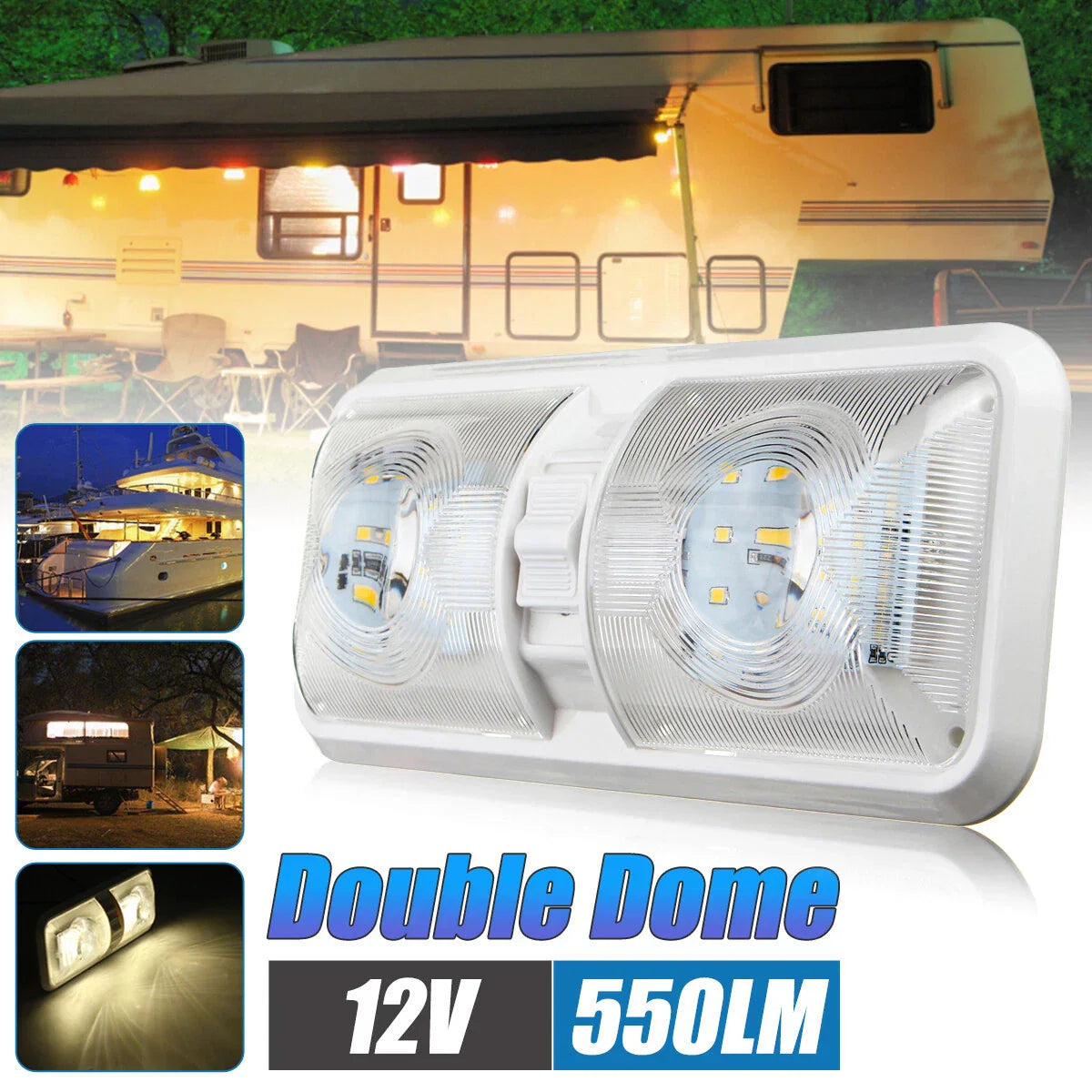 2PCS / Interior Double Dome Ceiling Lights for RV Boat Camper Trailer