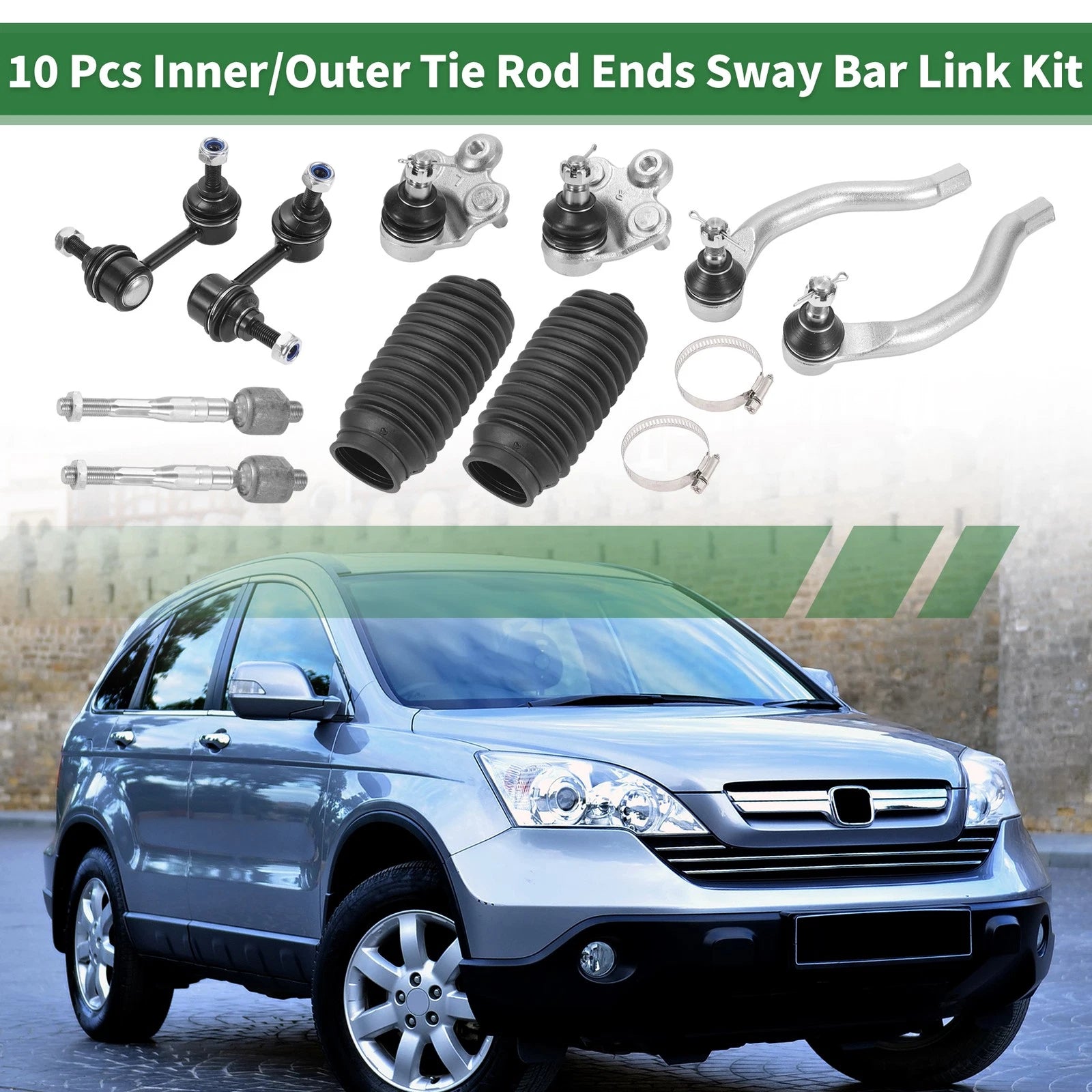 10pcs Front Suspension Kit for Honda Civic  - Tie Rod End, Sway Bar Link, Ball Joint