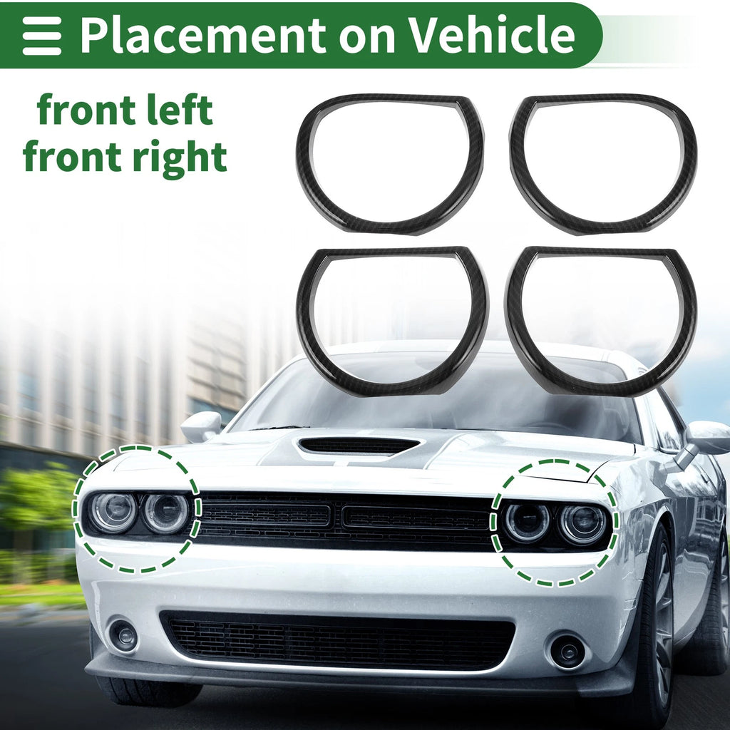 Set of 4 Headlight Trim Bezels for Dodge Challenger (2015–2024) ABS Black