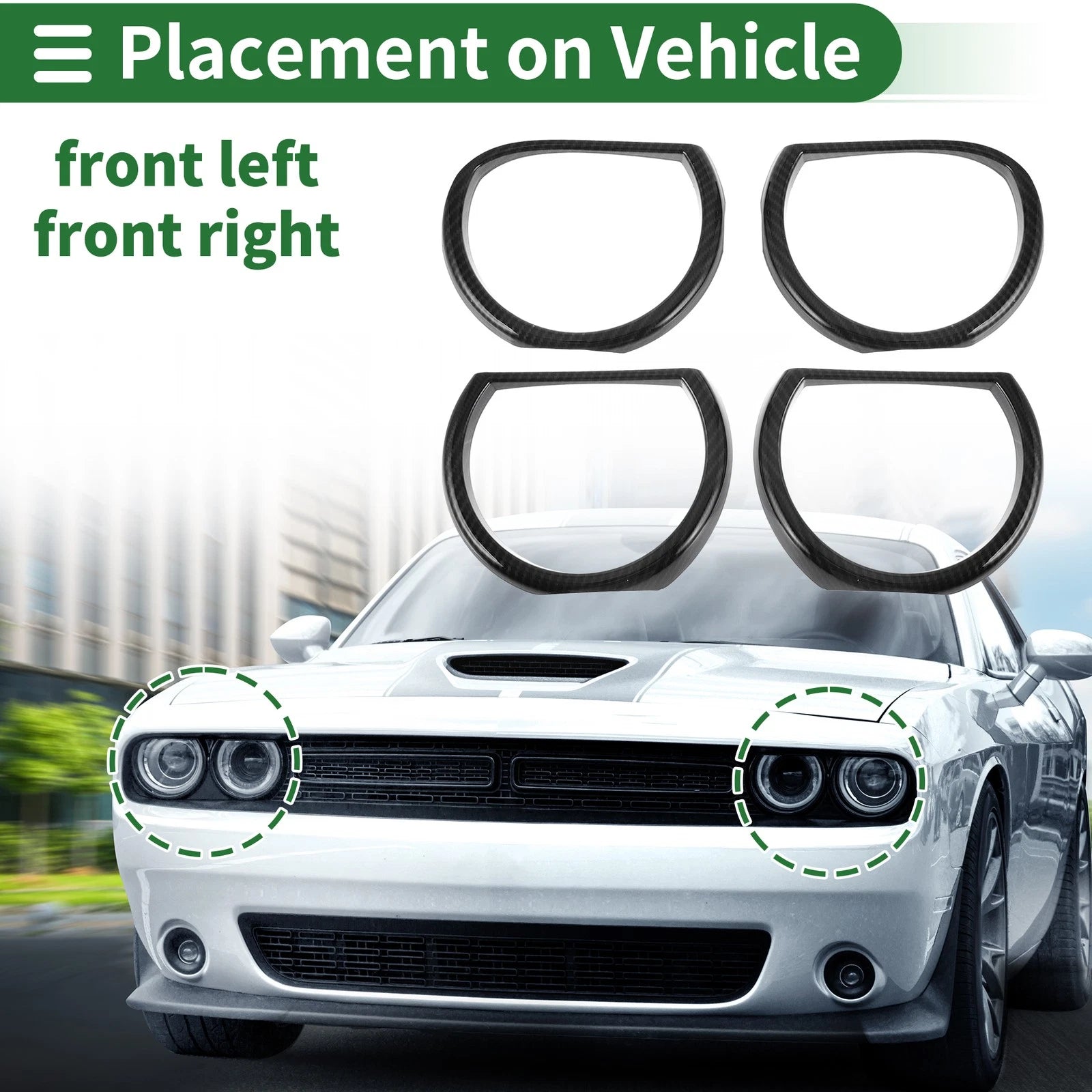 Set of 4 Headlight Trim Bezels for Dodge Challenger (2015–2024) ABS Black