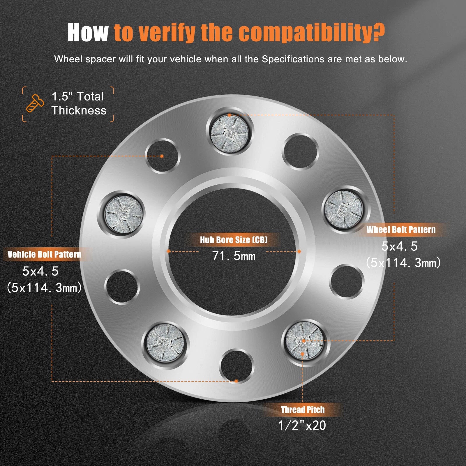 Set of 4 Wheel Spacers 1.5" 5x4.5 for Jeep Liberty Wrangler Grand Cherokee