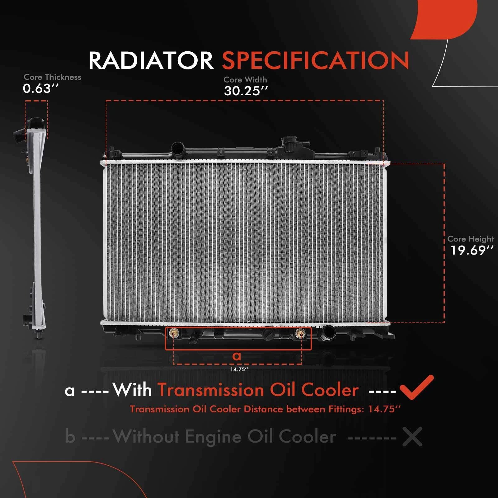 Radiator with Oil Cooler for Honda Pilot (2003–2004) Acura MDX (2001–2002)