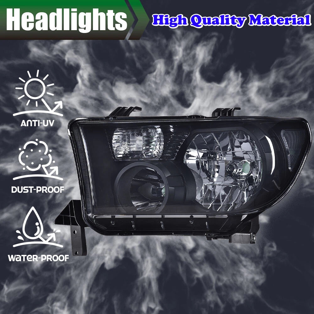 Set of 2 Black Shell Headlights for Toyota Tundra, Sequoia (2007–2017)