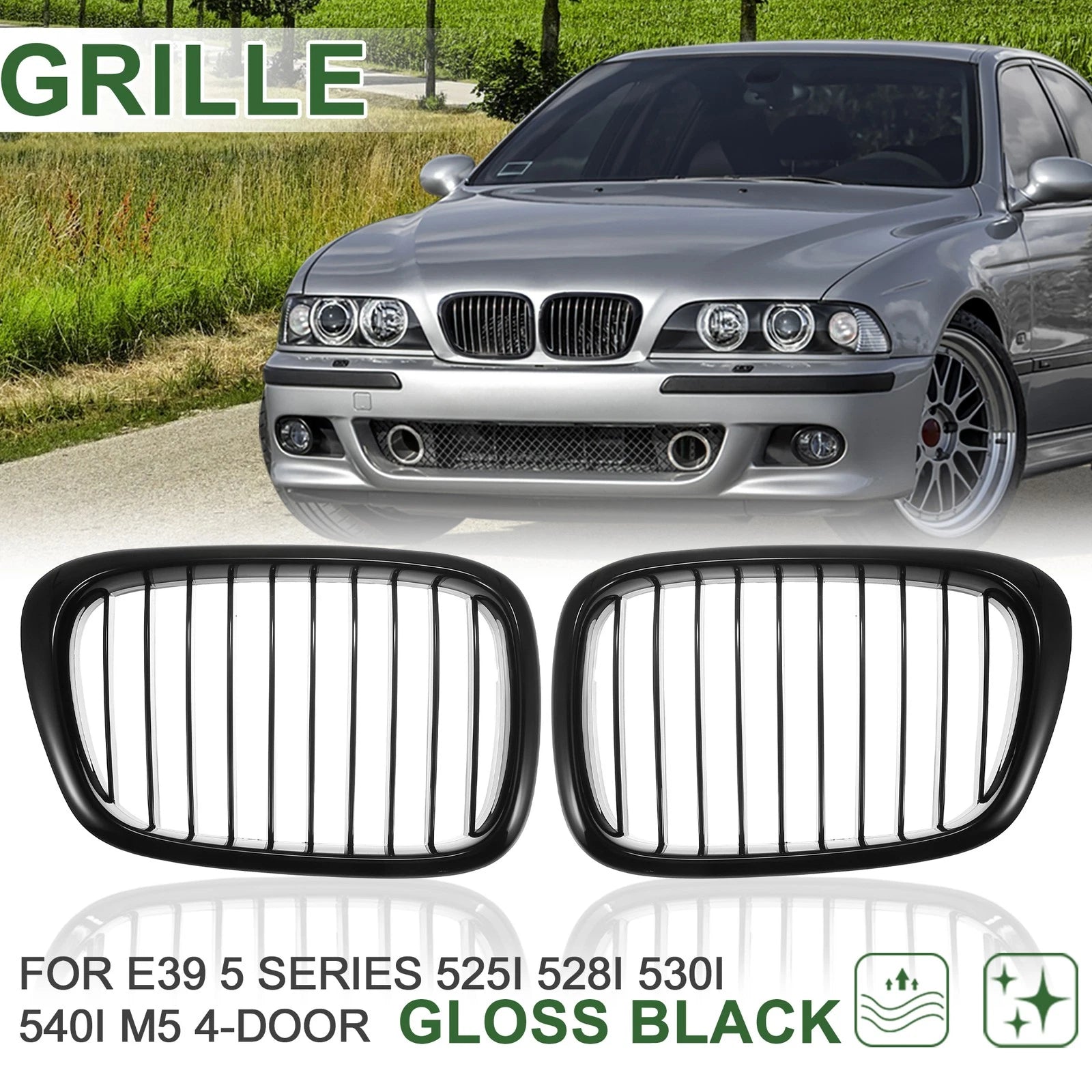 Glossy Black Front Kidney Grille for BMW 528i 540i (1997)