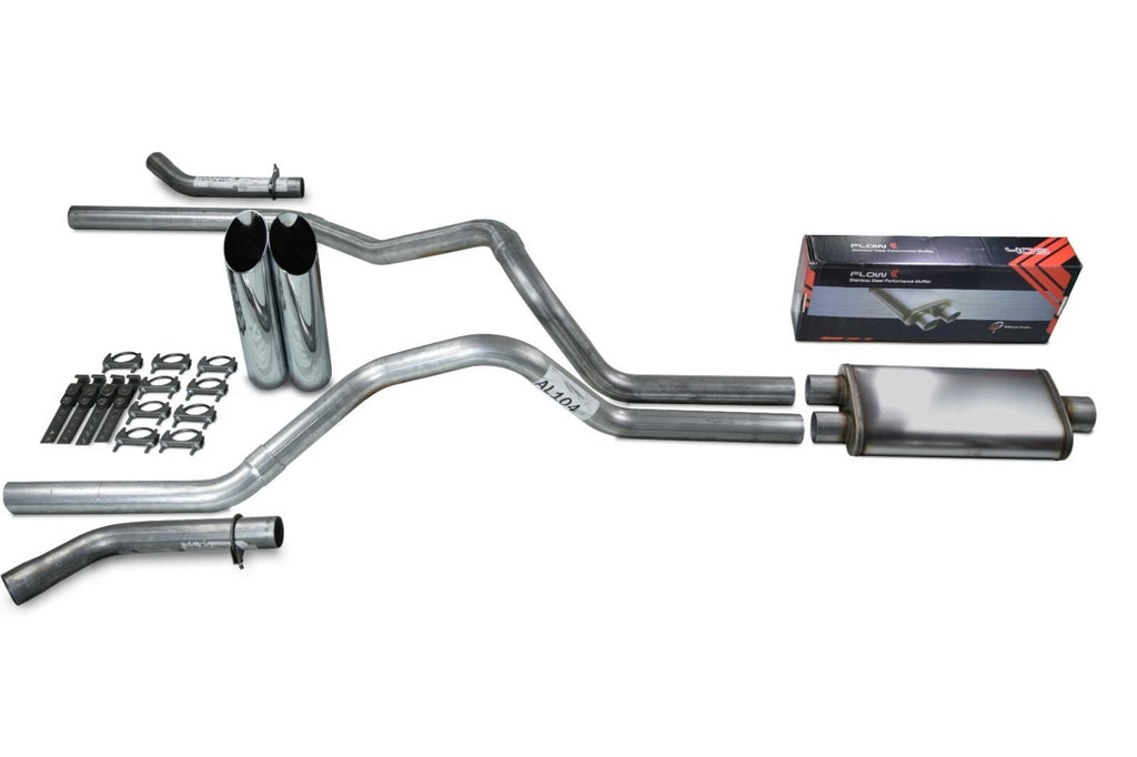 2.5" Dual Exhaust Kit for Chevy GMC 1500 (1999–2006) Flow II Slash Tips