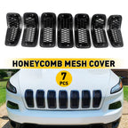 Set of 7 Black Honeycomb Mesh Grille Inserts for Jeep Cherokee (2014–2018)