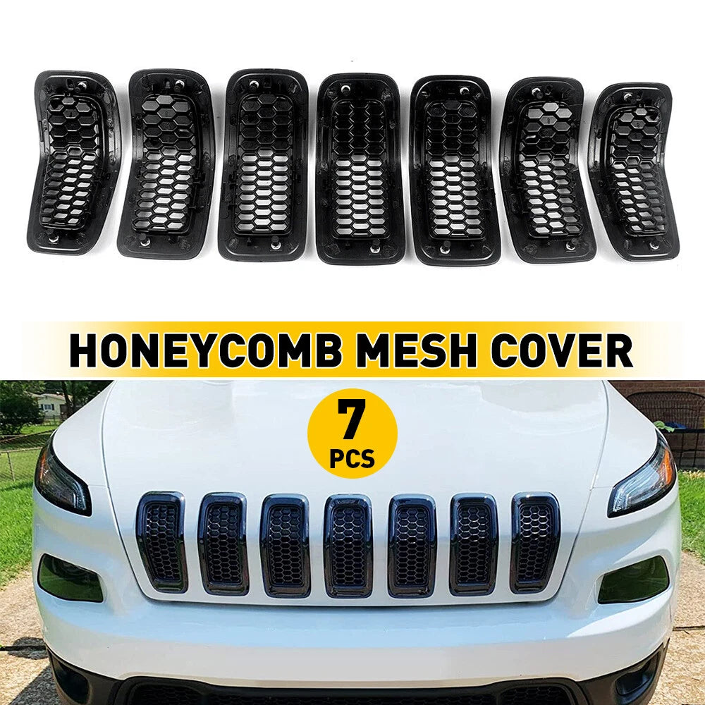 Set of 7 Black Honeycomb Mesh Grille Inserts for Jeep Cherokee (2014–2018)