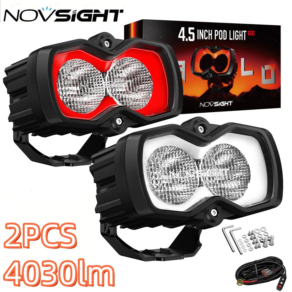 2X NOVSIGHT HALO 4.5" LED Pod Work Flood Light for Off-Road Vehicles