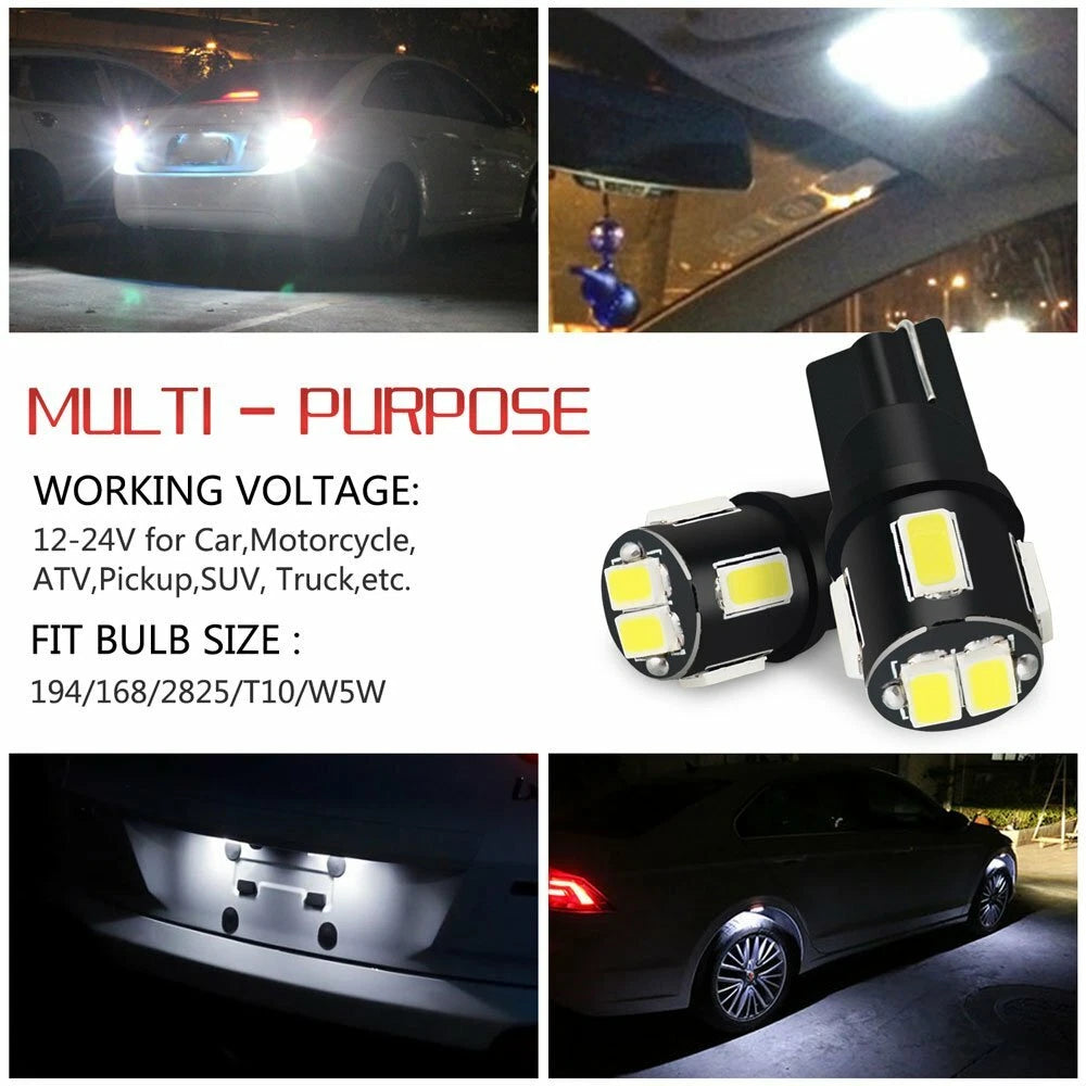 20X T10 LED Side Wedge Light Bulb for Universal Fit (194, 168, 2825)