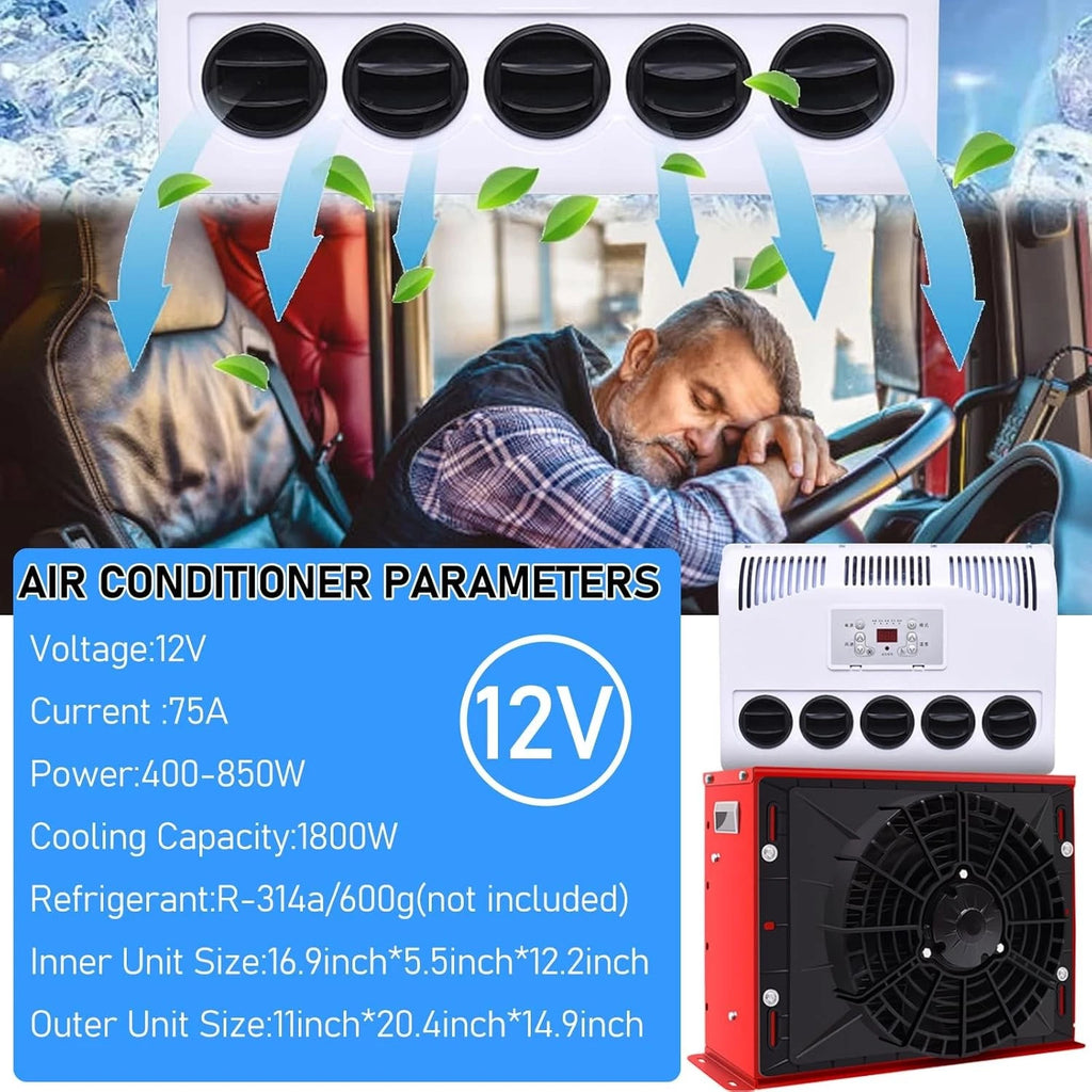 12V 11000 BTU Truck Air Conditioner for Semi Trucks (Fits Bus RV Caravan)