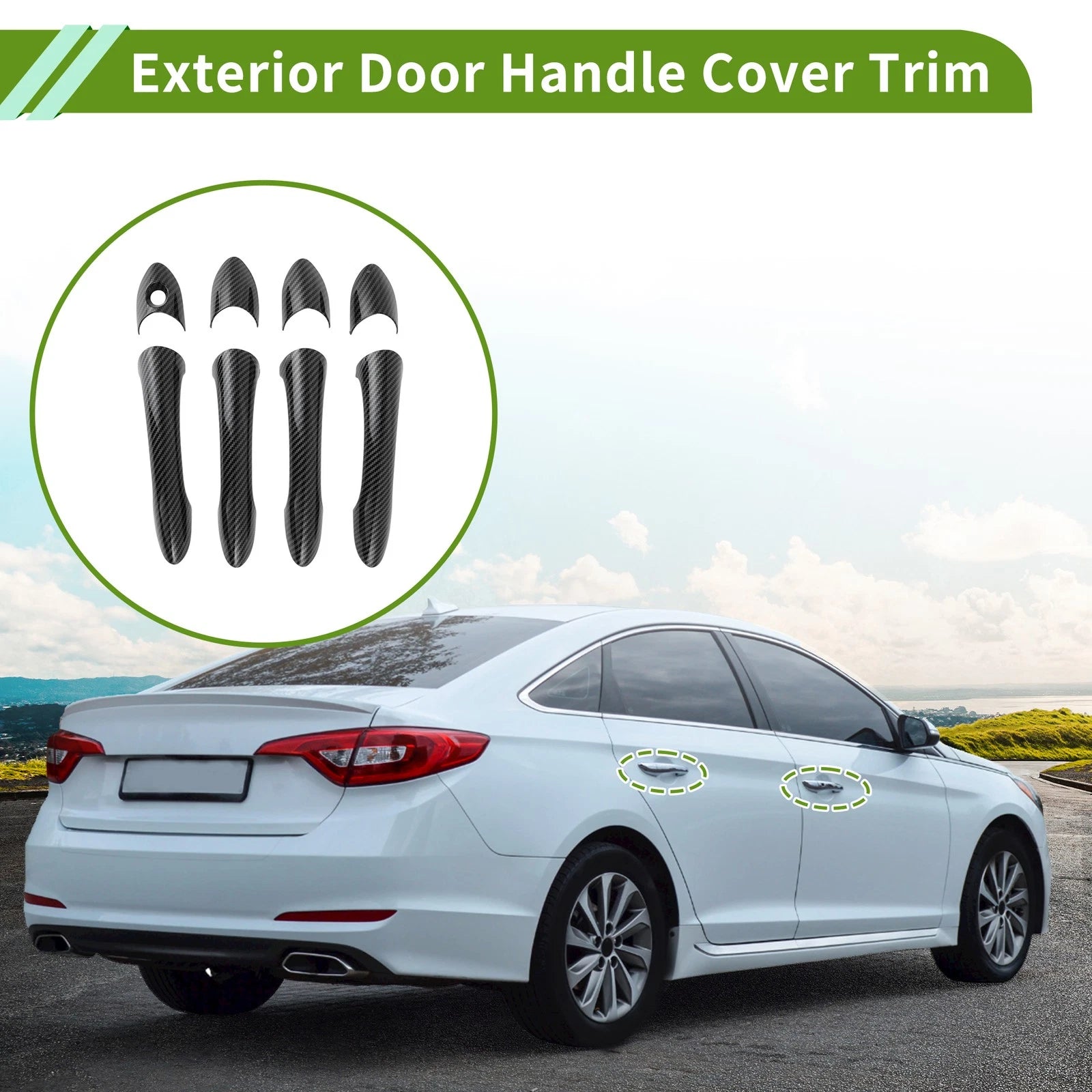 Carbon Fiber Black Exterior Door Handle Cover Trim for Hyundai Sonata (2011–2015)