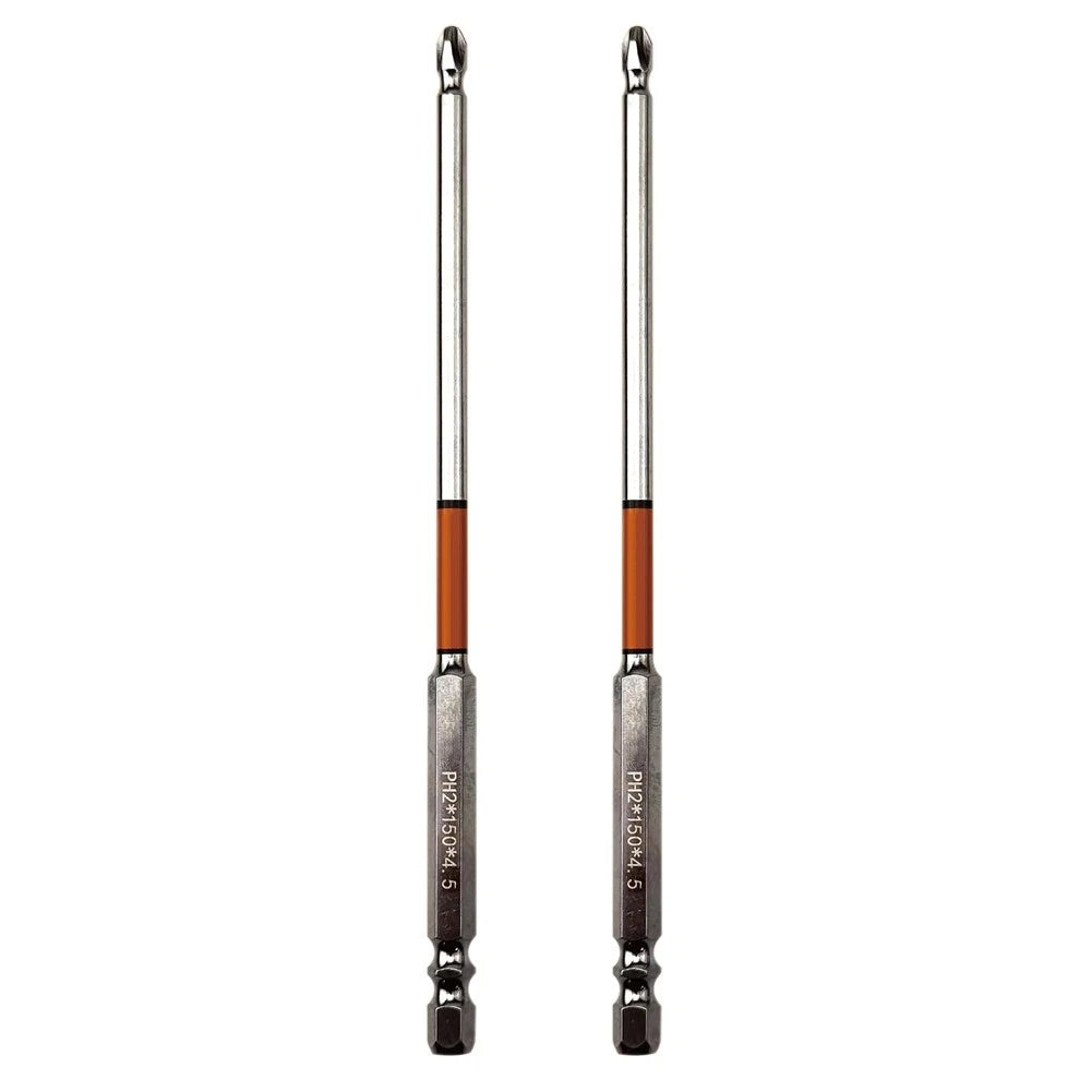 Set of 2 Screwdriver Bits 1/4" Hex 65mm 80mm Alloy Steel