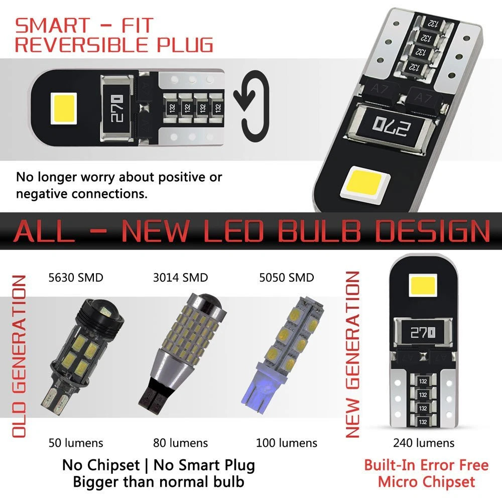 Set of 2 T10 168 194 LED Light Bulbs for Interior/License Plate (6000K)