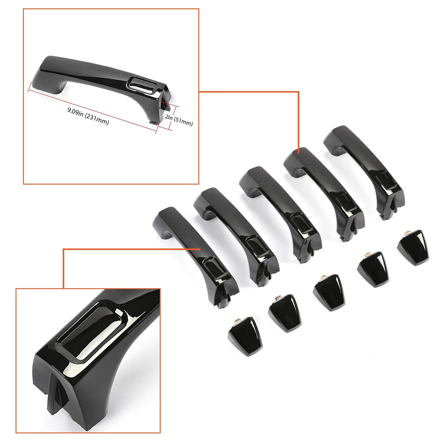 Set of 5 Black Exterior Door Handles for Hummer H3 H3T (2006–2010)