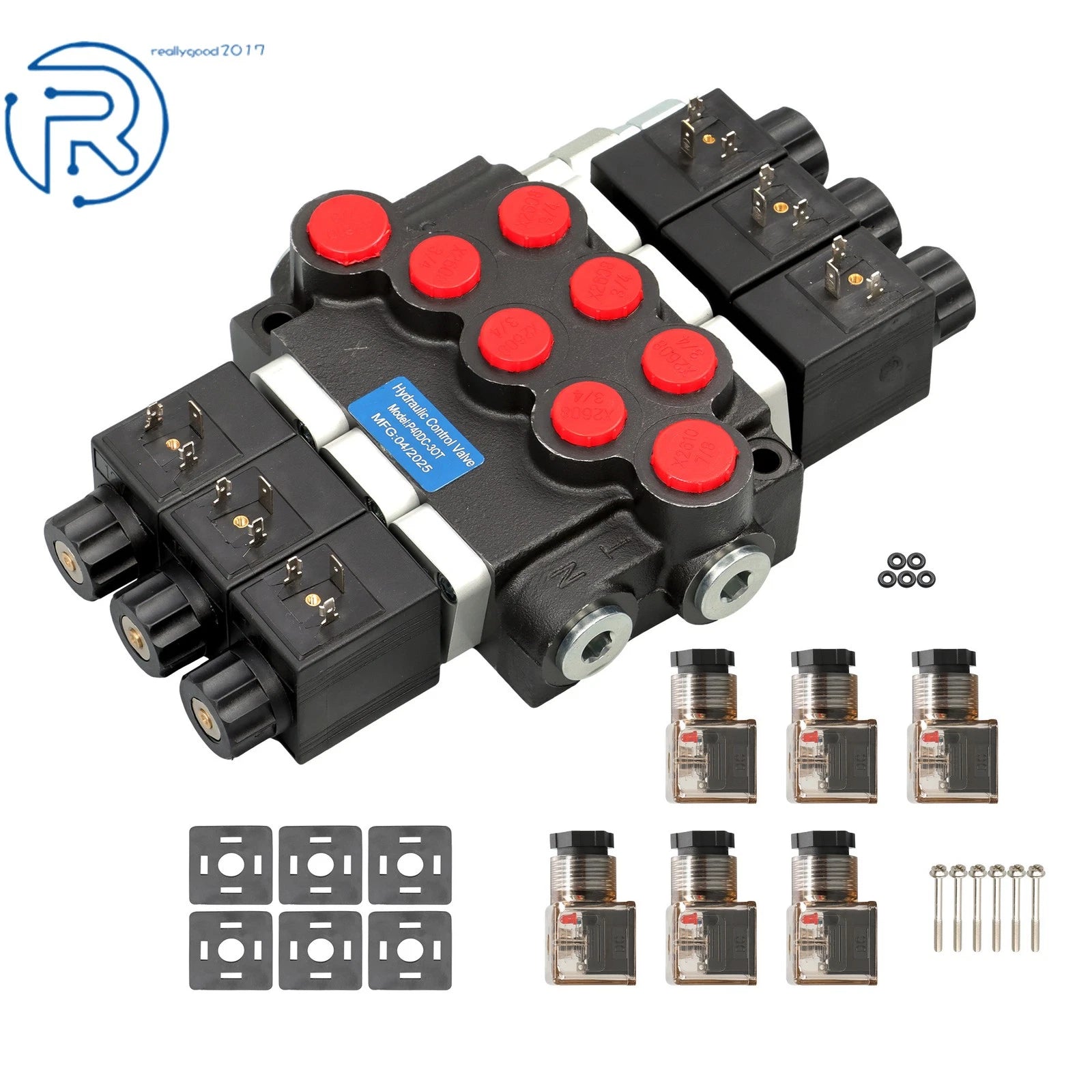 3 Spool 12V DC Hydraulic Monoblock Solenoid Control Valve 13 GPM