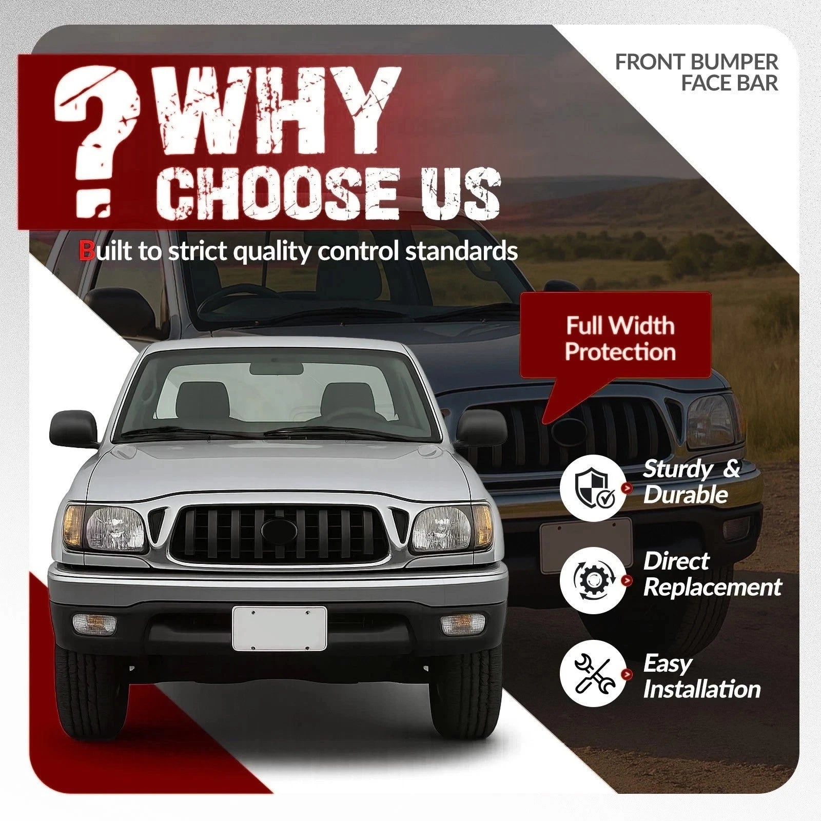 Chrome Front Bumper Face Bar for Toyota Tacoma (2001–2004)