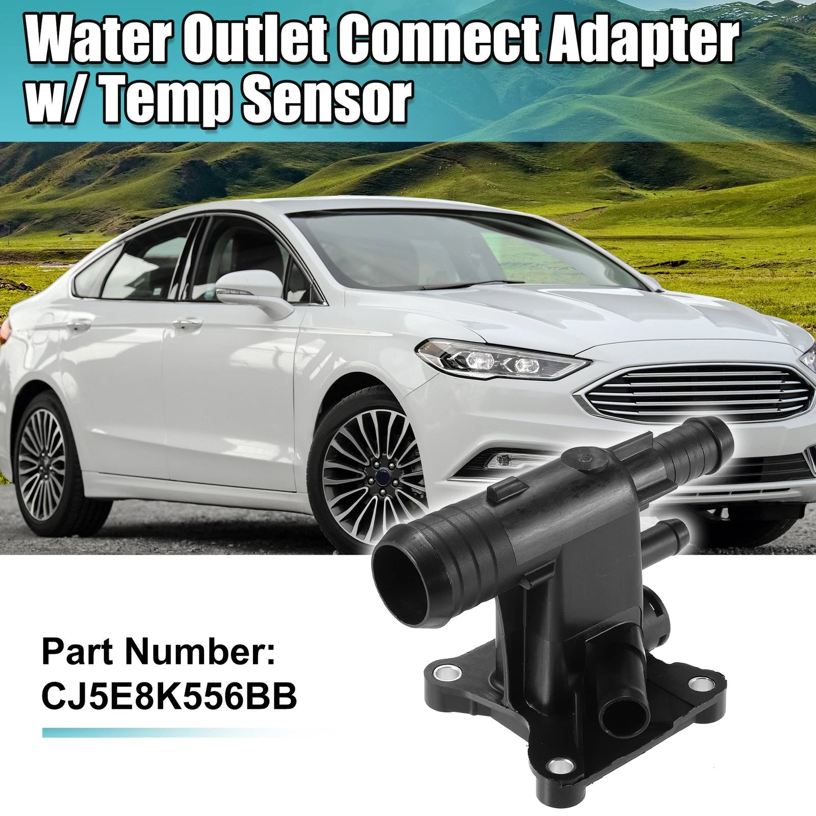 Engine Coolant Water Outlet w/ Temp Sensor for Ford 2.0 EcoBoost (2015–2020) NO. LR038758