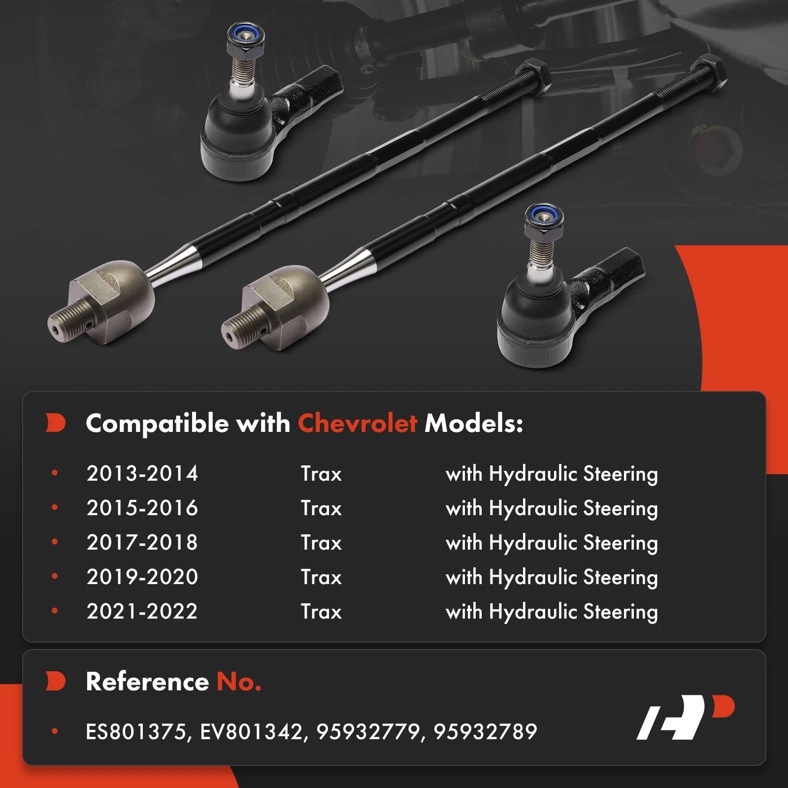 Set of 4 Front Inner Outer Tie Rod Ends for Chevy Trax (2013-2022)